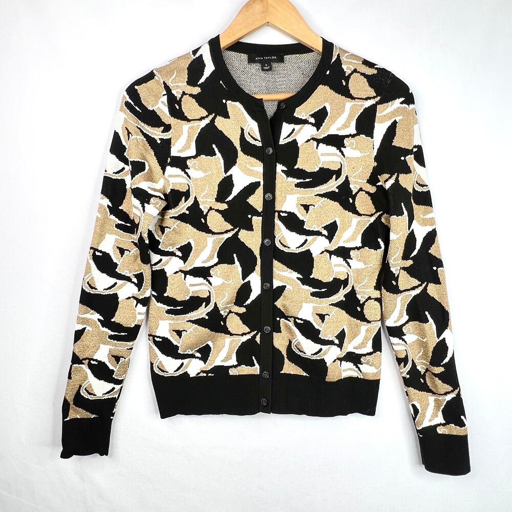 Ann Taylor Abstract Metallic Cardigan Medium